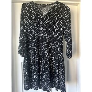 BANANA REPUBLIC Women Size S Black Polka Dots V Neck Drop Waist A Line Dress